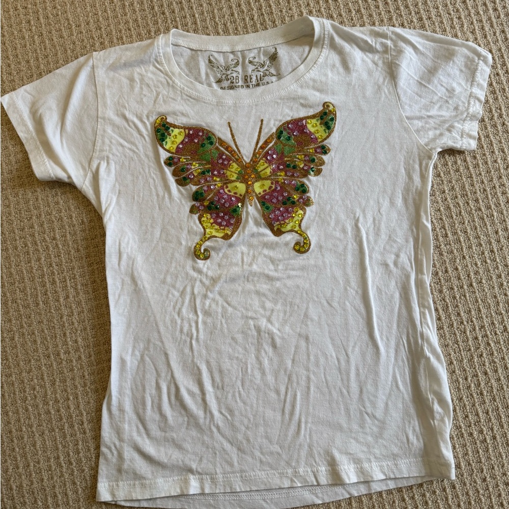 Women’s 2B Real White Butterfly T-Shirt Sise L